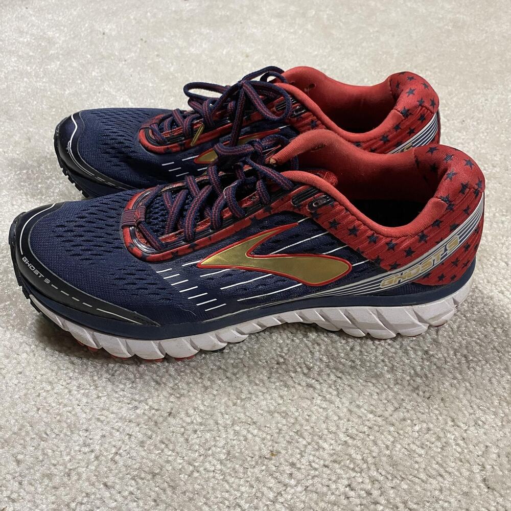 Brooks Ghost 9 Shoes Womens 9.5 Blue Red Patriotic Running Sneakers 1202251B489